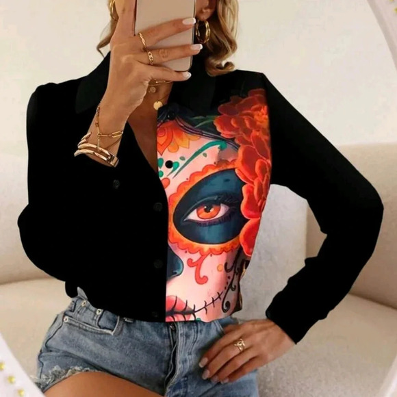 Long Sleeve Shirt With Printed Pattern - Picture 2 of 5